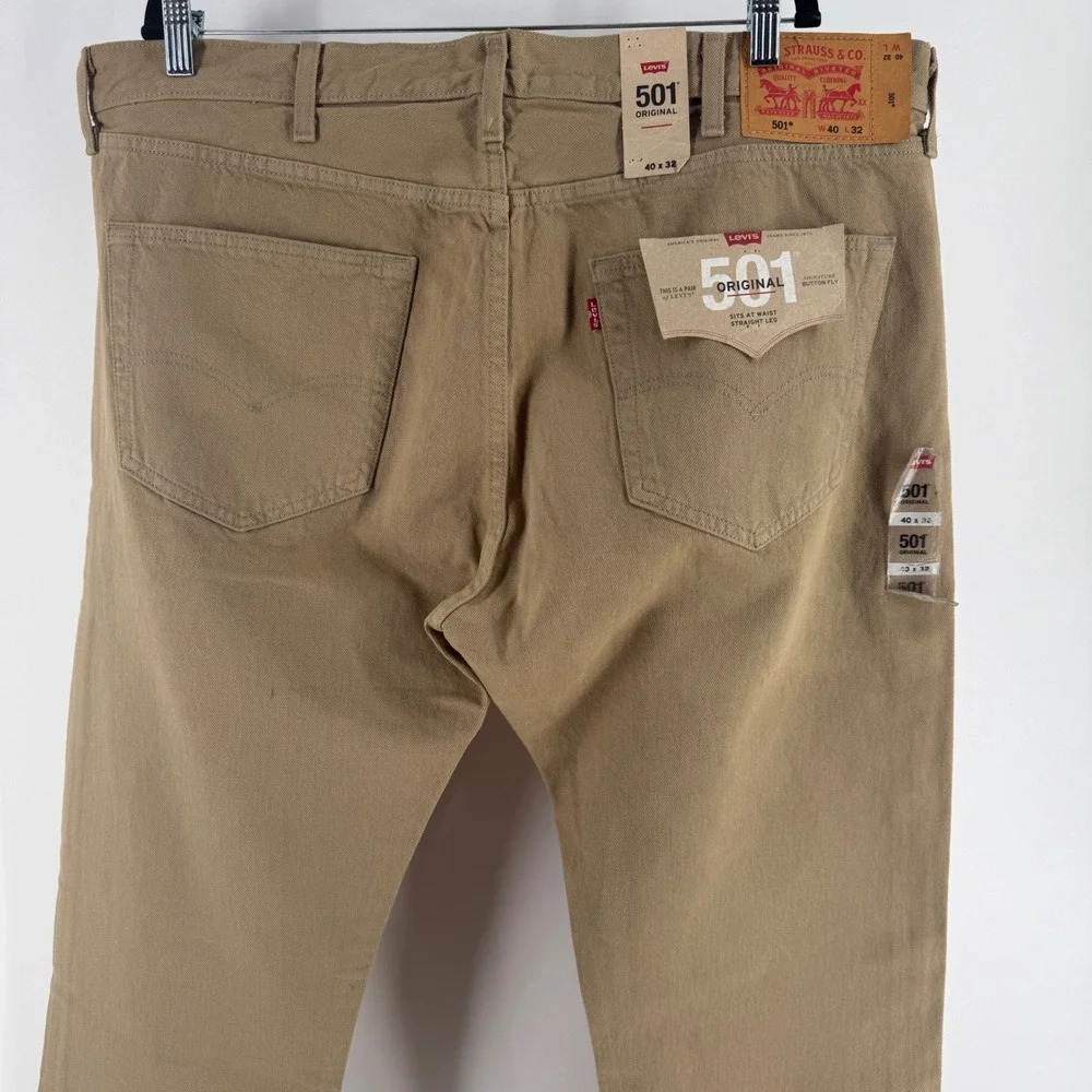Levis 501 Original Fit Jeans Mens 40x32 Khaki Tan Straight Leg Button Fly New